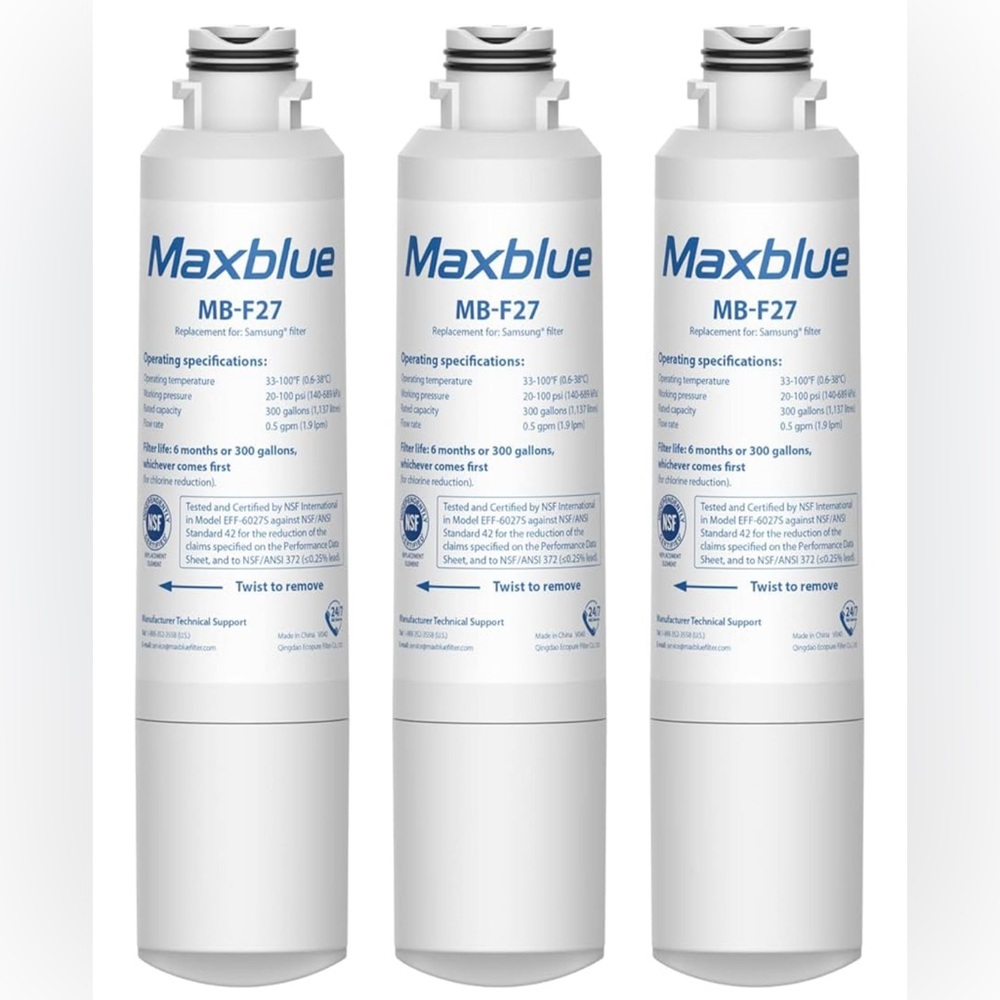 Maxblue MB-F27 Refrigerator Water Filter, Replacement SET OF 3 new in box - Picture 1 of 9